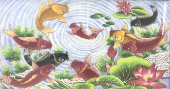 Tranh Đá Quý Cửu Ngư Quần Tụ