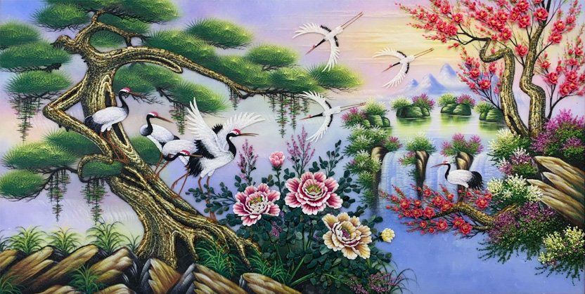 Tranh Đá Quý Tùng Hạc Diên Niên